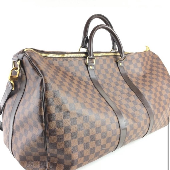 LOUIS VUITTON DAMIER EBENE KEEPALL 55 BANDOULIERE SHOULDER BAG - Picture 10 of 12